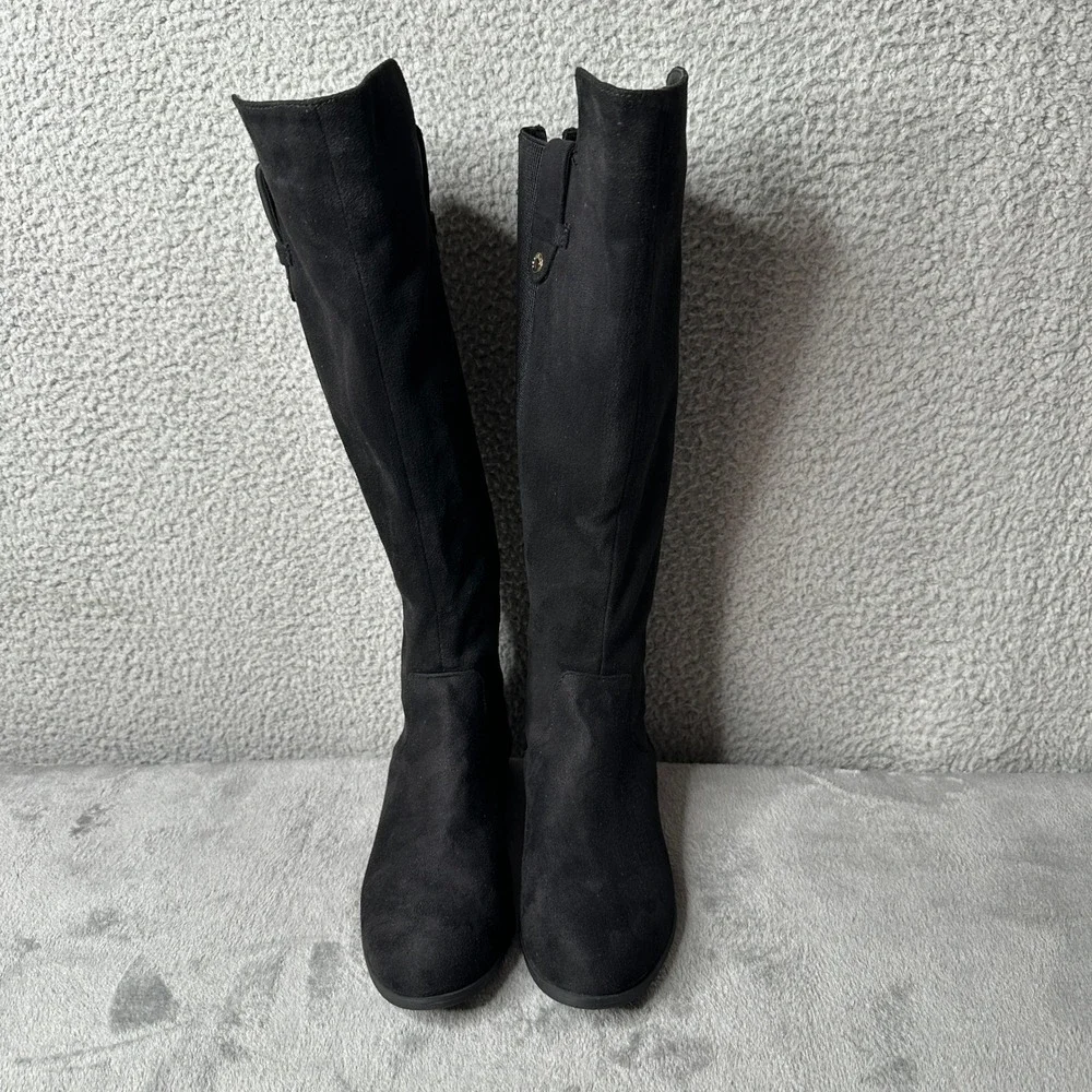 Kenneth‎ Cole Reaction WES Stretch Back Black Knee Boots Womens 6.5M Flat Zip